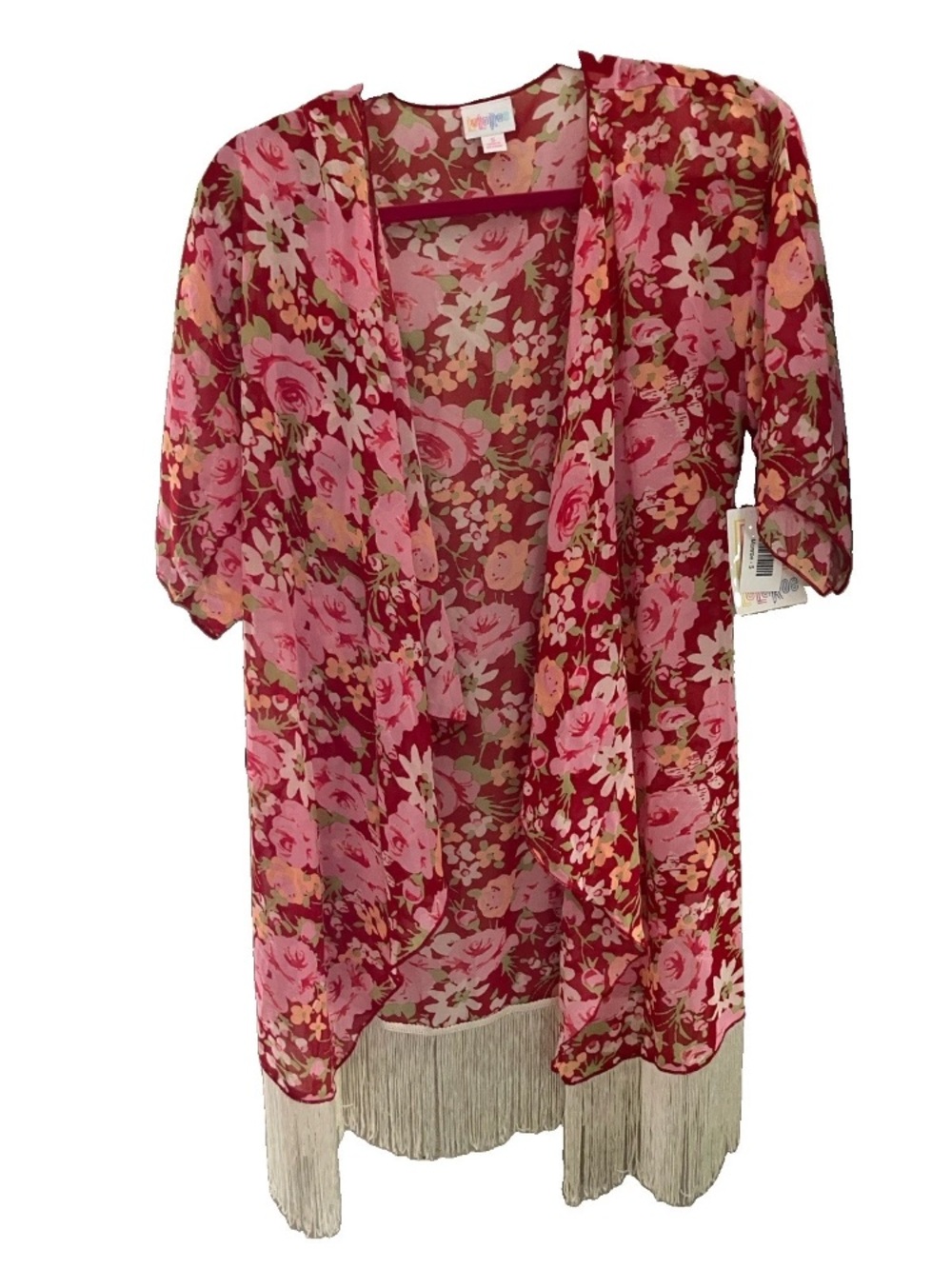 LuLaRoe Women's Floral Cardigan Short Sleeve with Fringe Size Small NWT